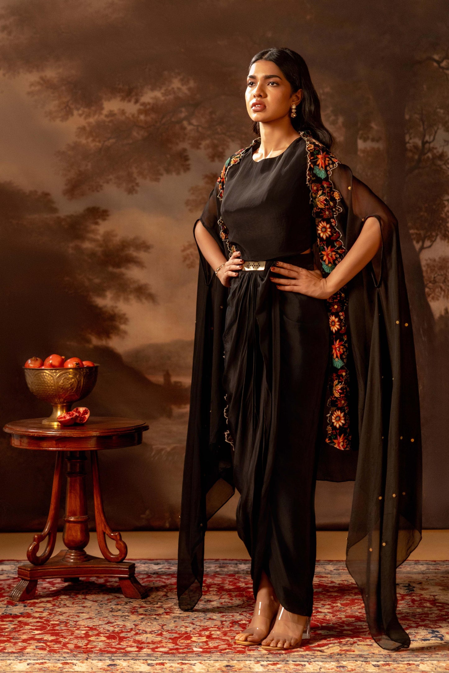 AARANI EMBROIDERED DRAPE DRESS SET