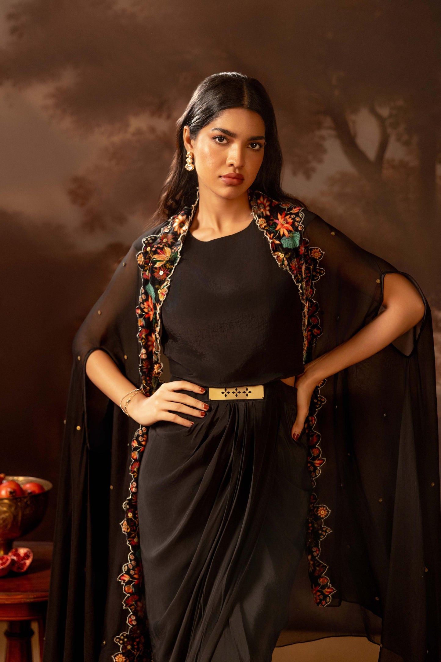 AARANI EMBROIDERED DRAPE DRESS SET