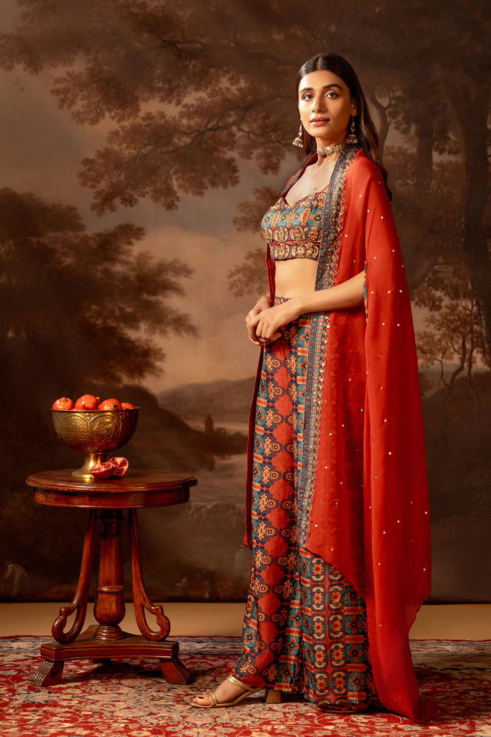 ORANI EMBROIDERED CO-ORD SET WITH CAPE