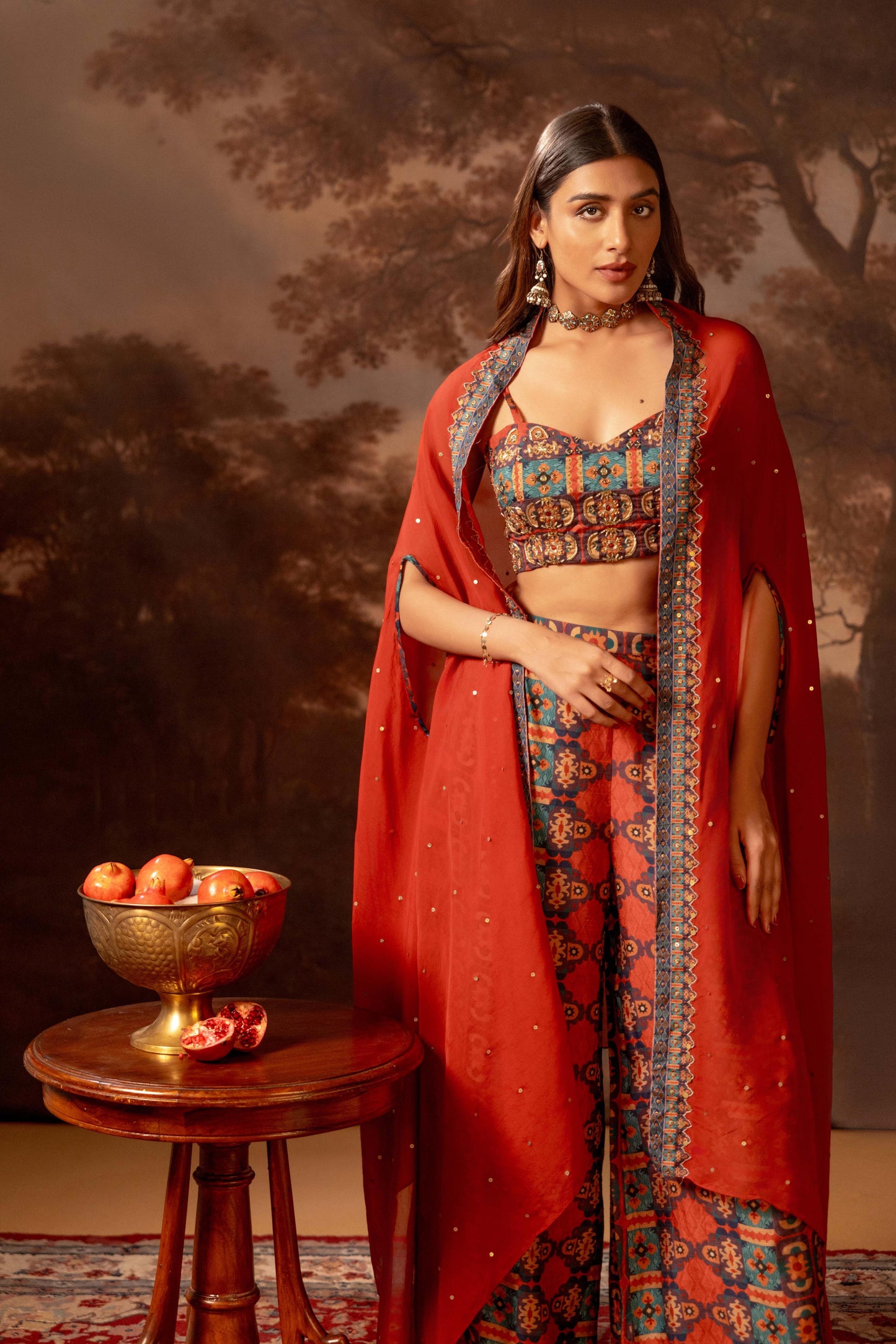 ORANI EMBROIDERED CO-ORD SET WITH CAPE