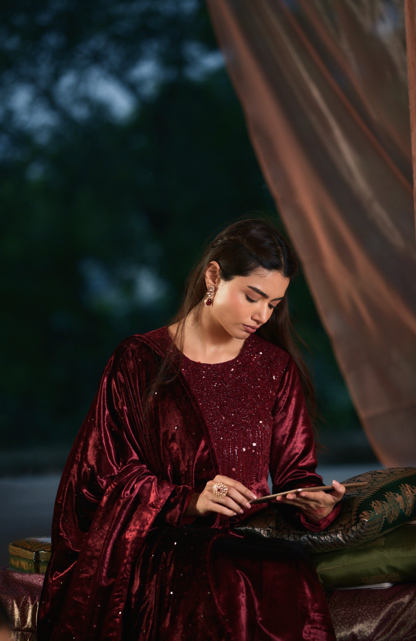 VELVET ANARKALI WITH PANTS & SEQUIN DUPATTA