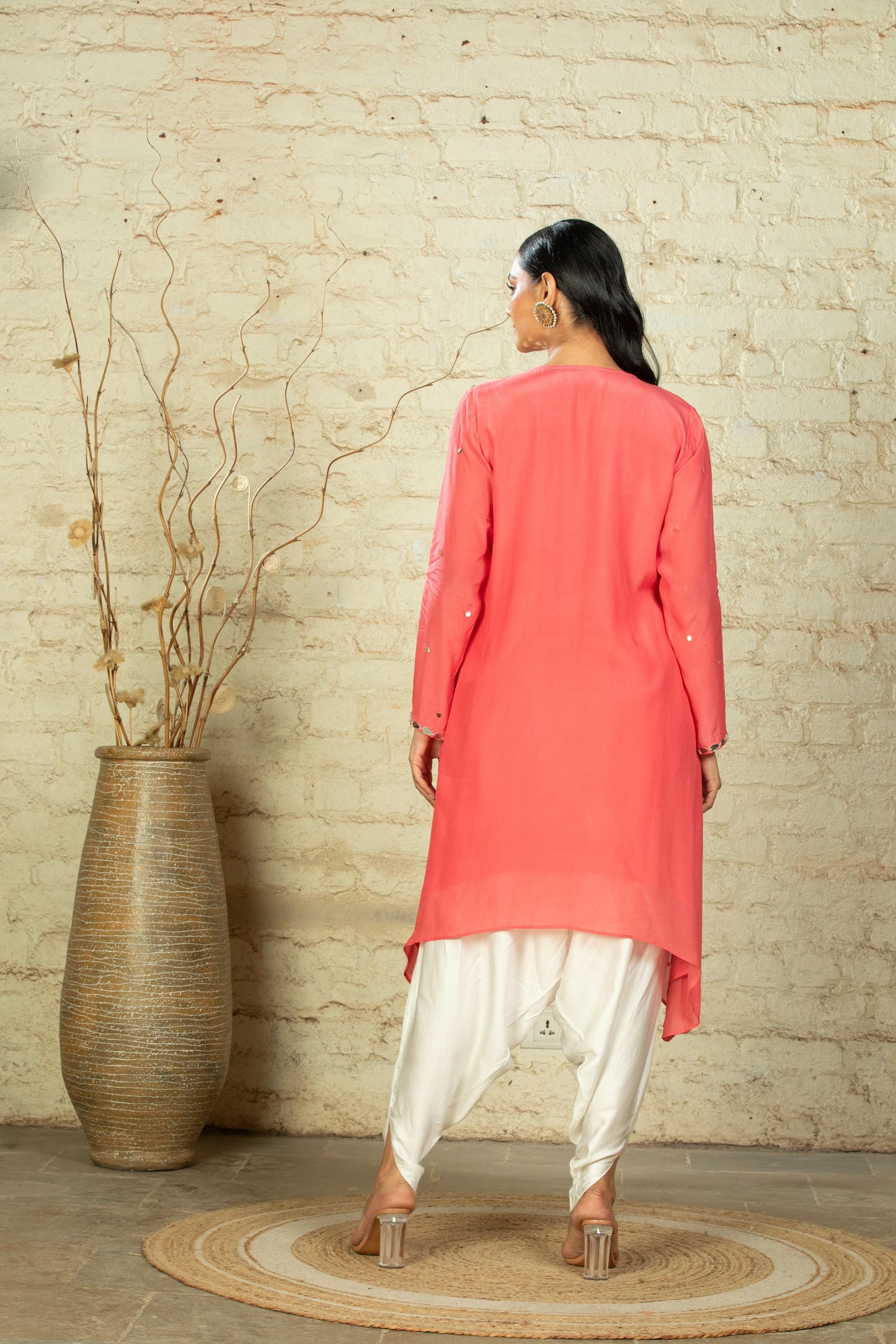 TARANA SOLID C CUT CORAL TUNIC & DHOTI