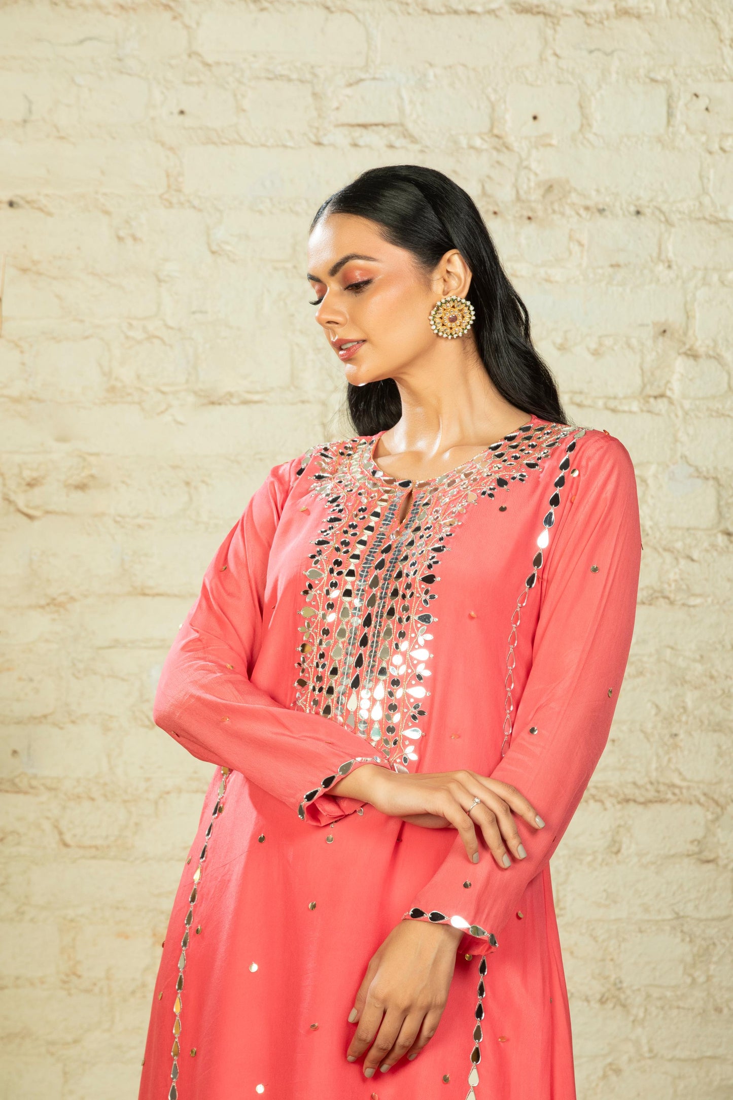 TARANA SOLID C CUT CORAL TUNIC & DHOTI