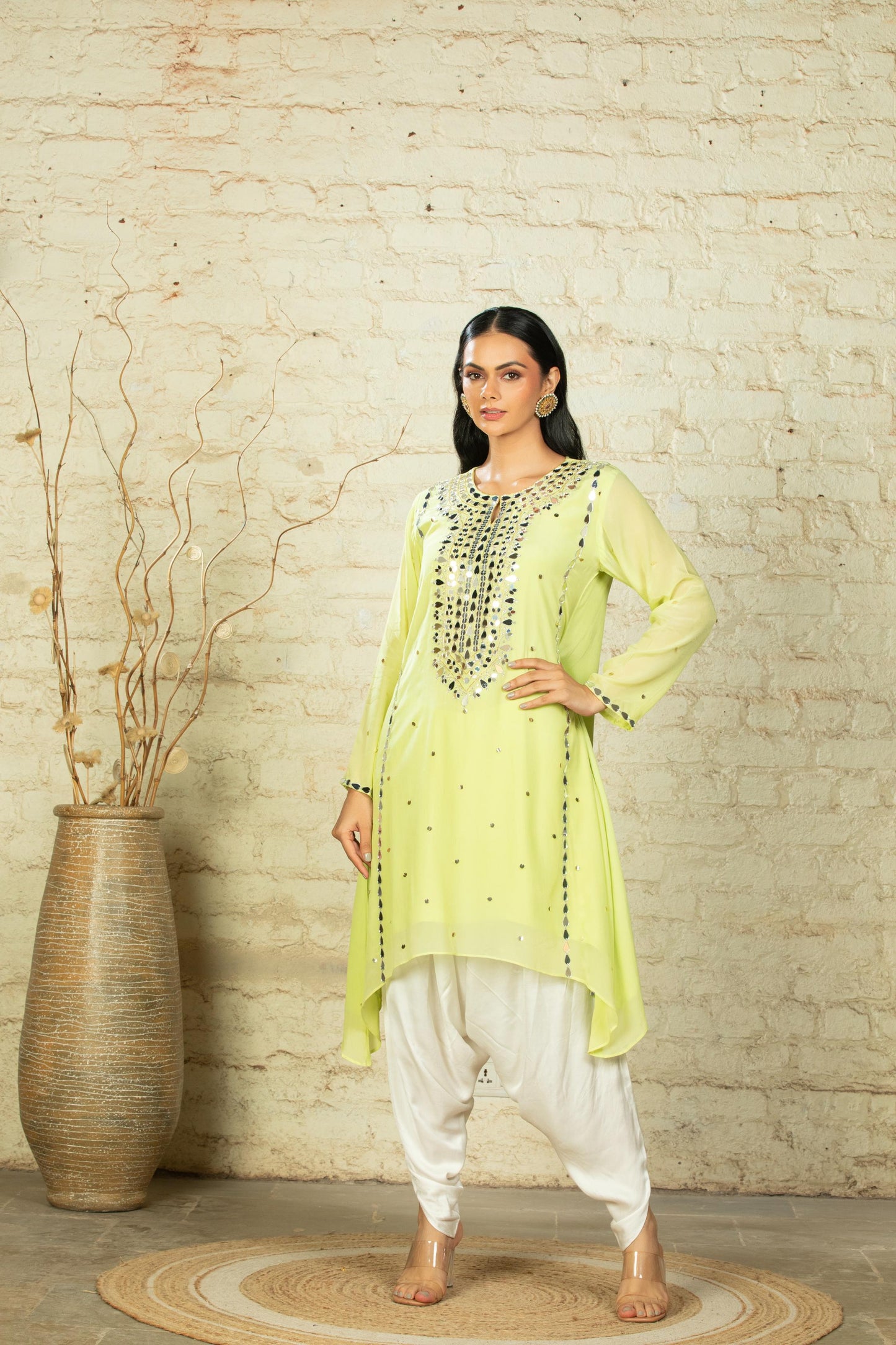 TARANA SOLID LIME GREEN KAFTAN & PANT