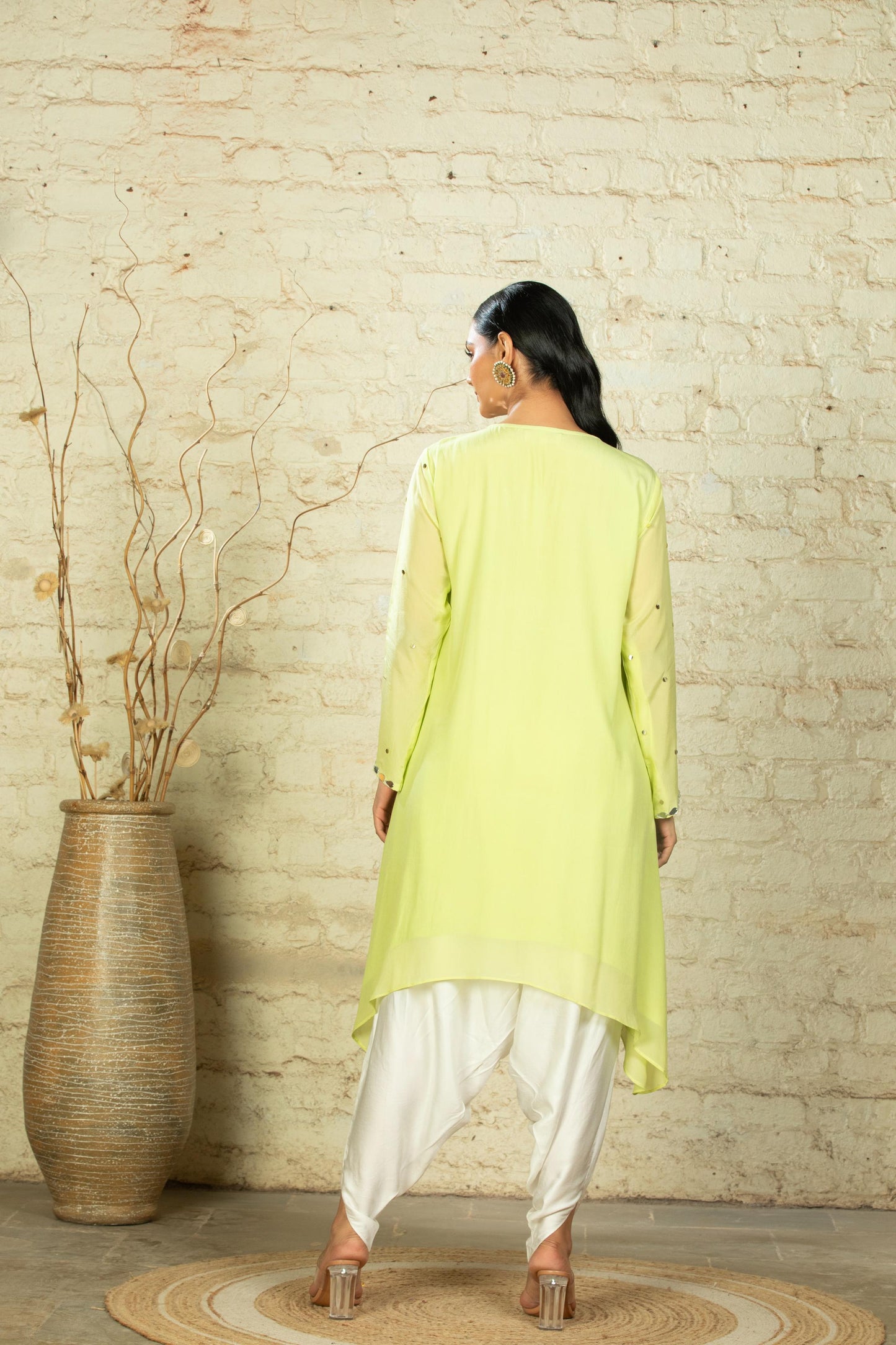 TARANA SOLID LIME GREEN KAFTAN & PANT