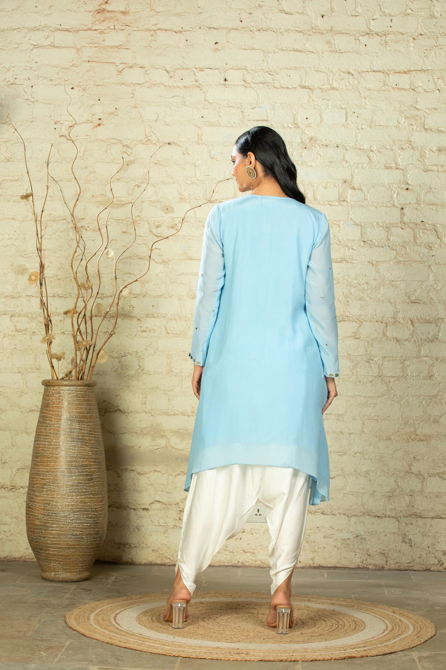 TARANA SOLID C CUT POWDER BLUE TUNIC & DHOTI