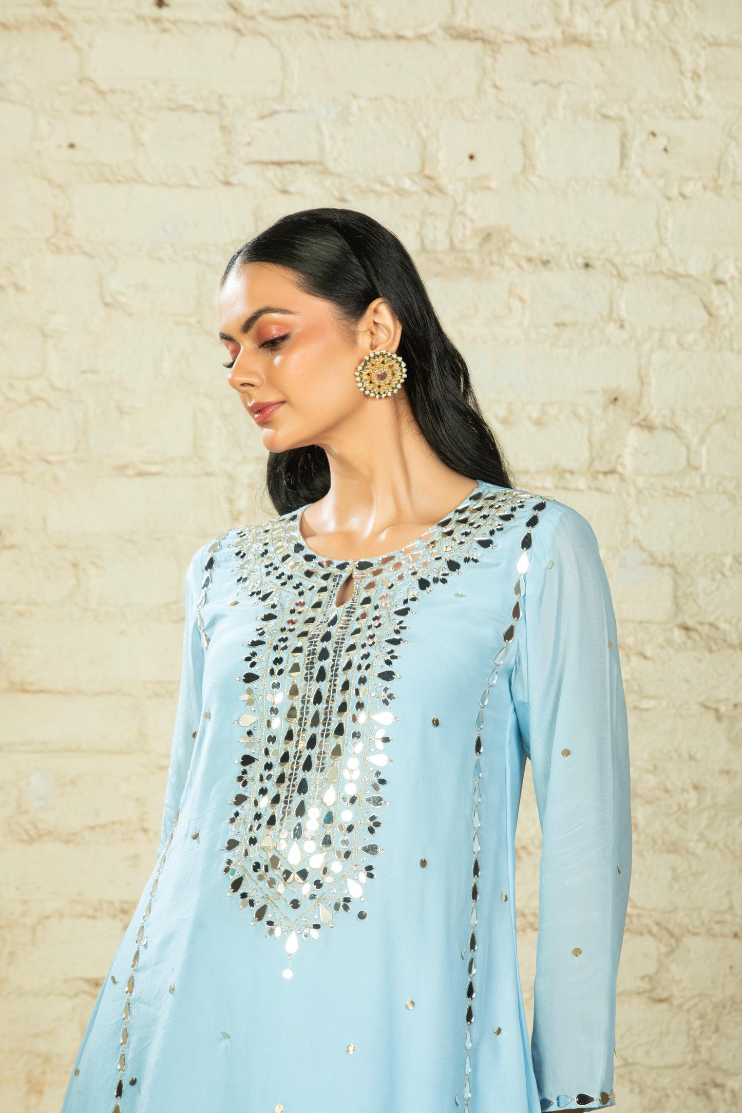 TARANA SOLID C CUT POWDER BLUE TUNIC & DHOTI