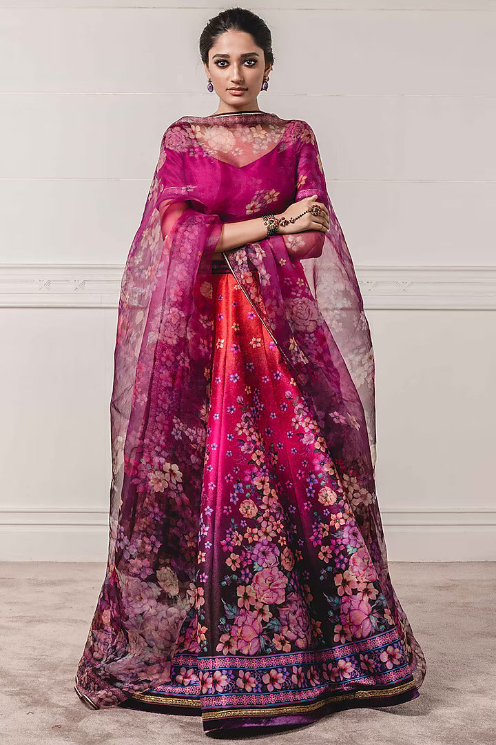 AUBERGINE PURPLE FLORAL PRINTED LEHENGA SET