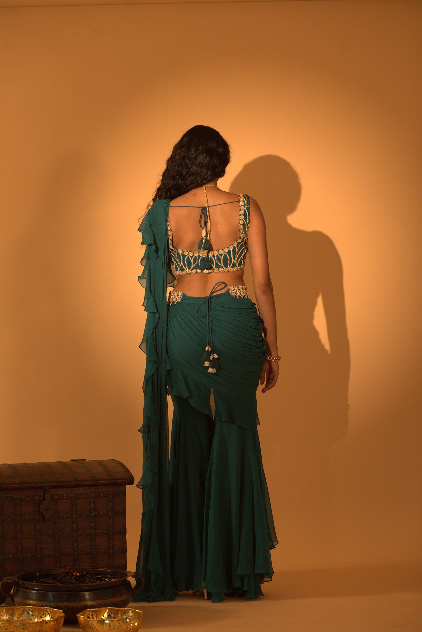 TEAL GREEN SHARARA SAREE