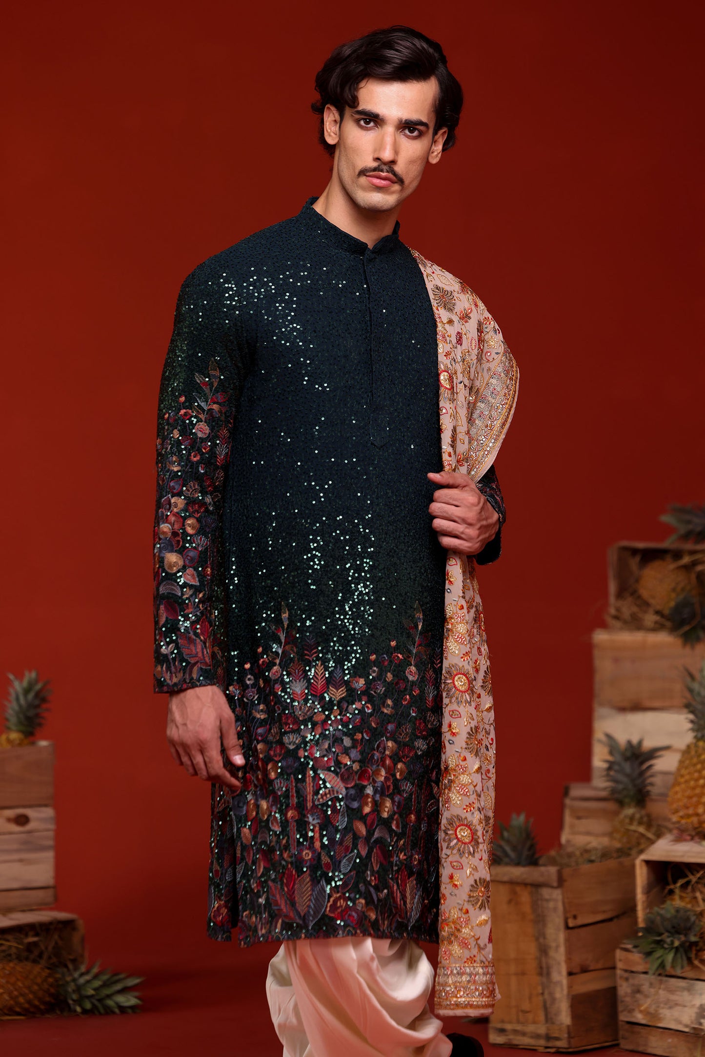 BHAUMYA BOTTLE GREEN KURTA SET