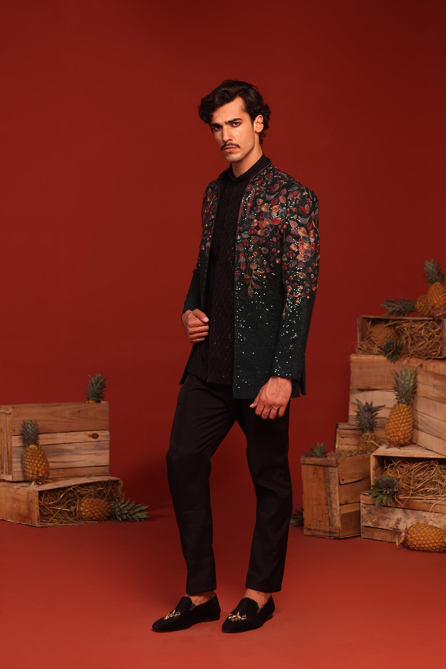 VAMYA BOTTLE GREEN JODHPURI SET