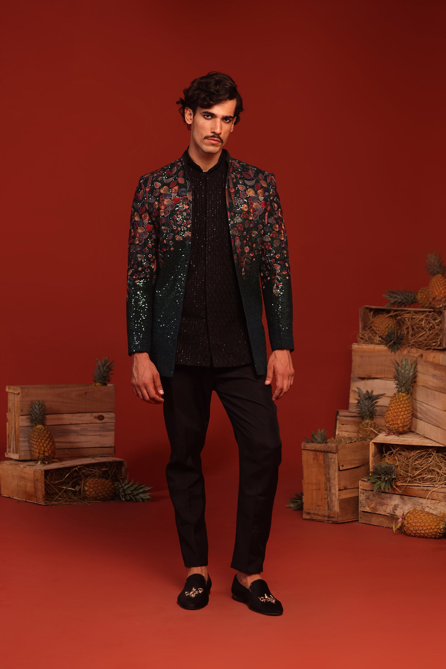 VAMYA BOTTLE GREEN JODHPURI SET
