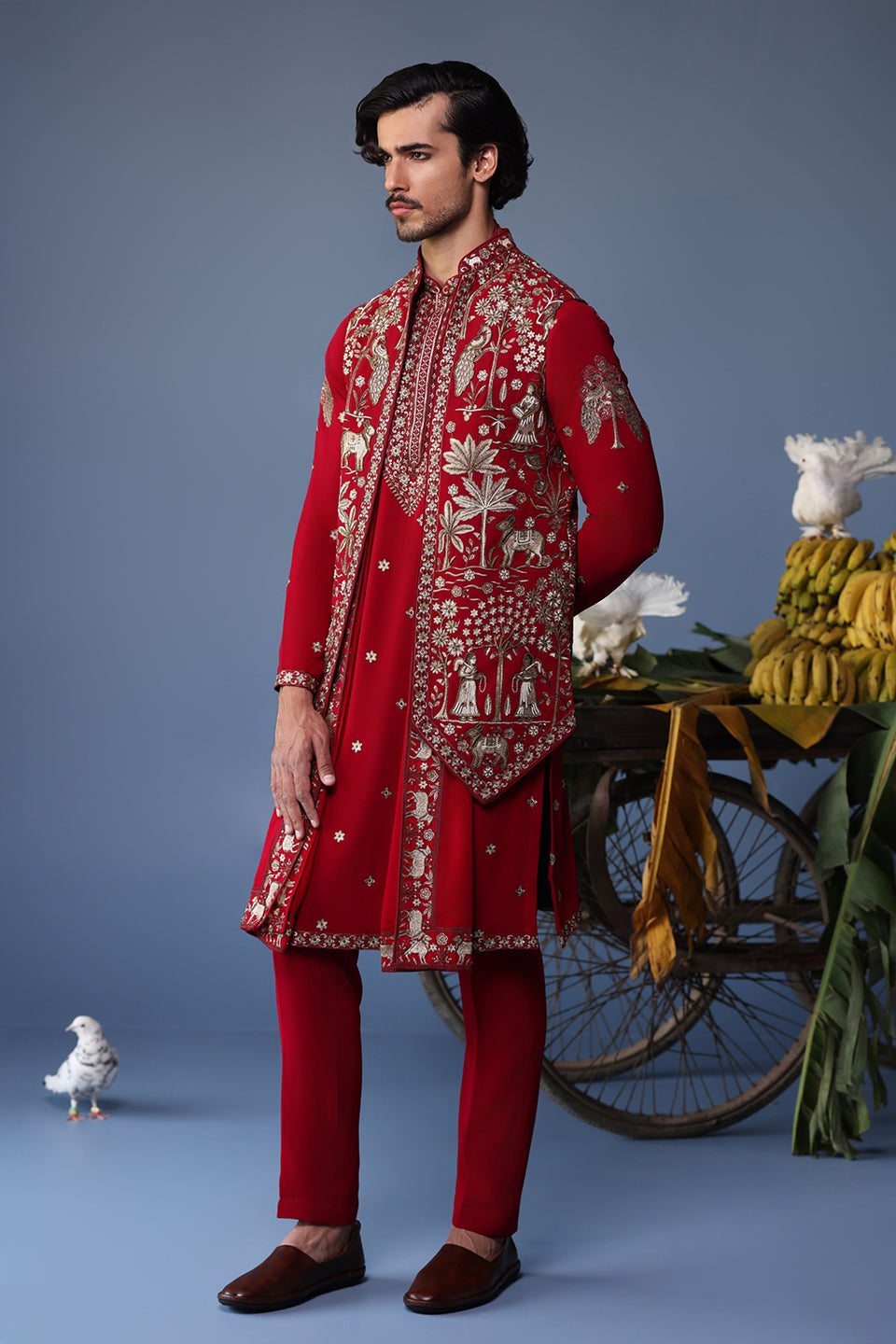 HEER PICHWAI RESHAM HOT PINK KURTA JACKET SET