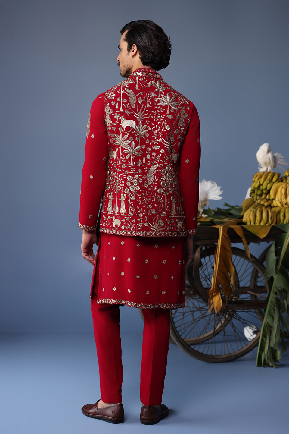 HEER PICHWAI RESHAM HOT PINK KURTA JACKET SET
