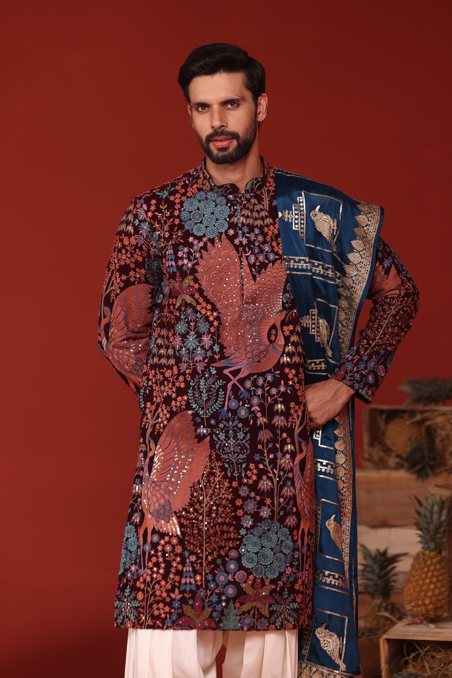 SAMIR WINE JODHPURI SET