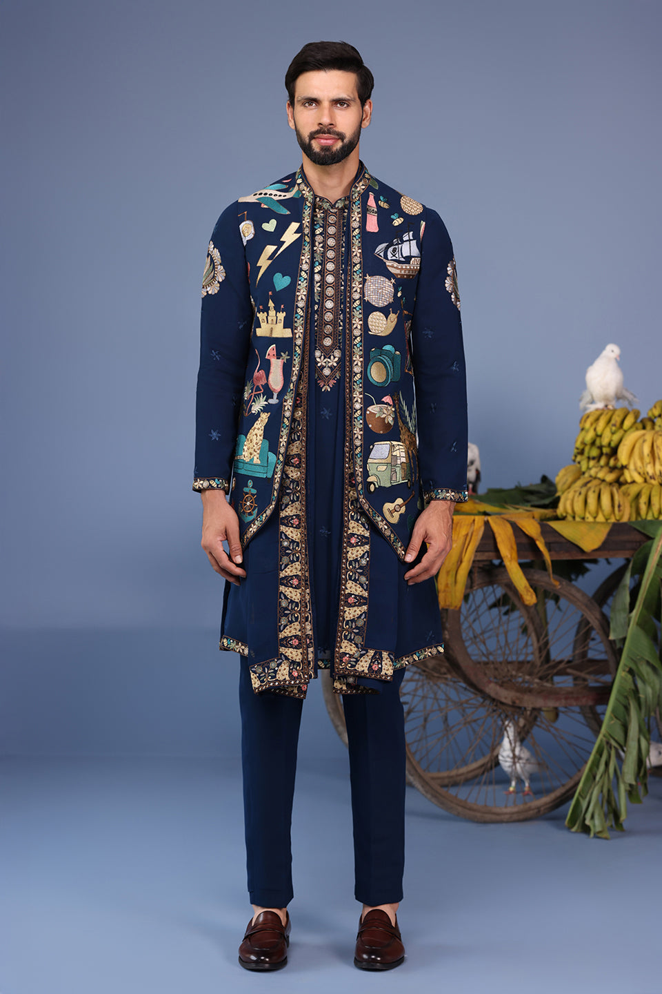 MAAHIR COCKTAIL NAVY BLUE KURTA JACKET SET