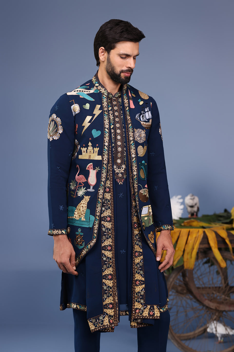 MAAHIR COCKTAIL NAVY BLUE KURTA JACKET SET