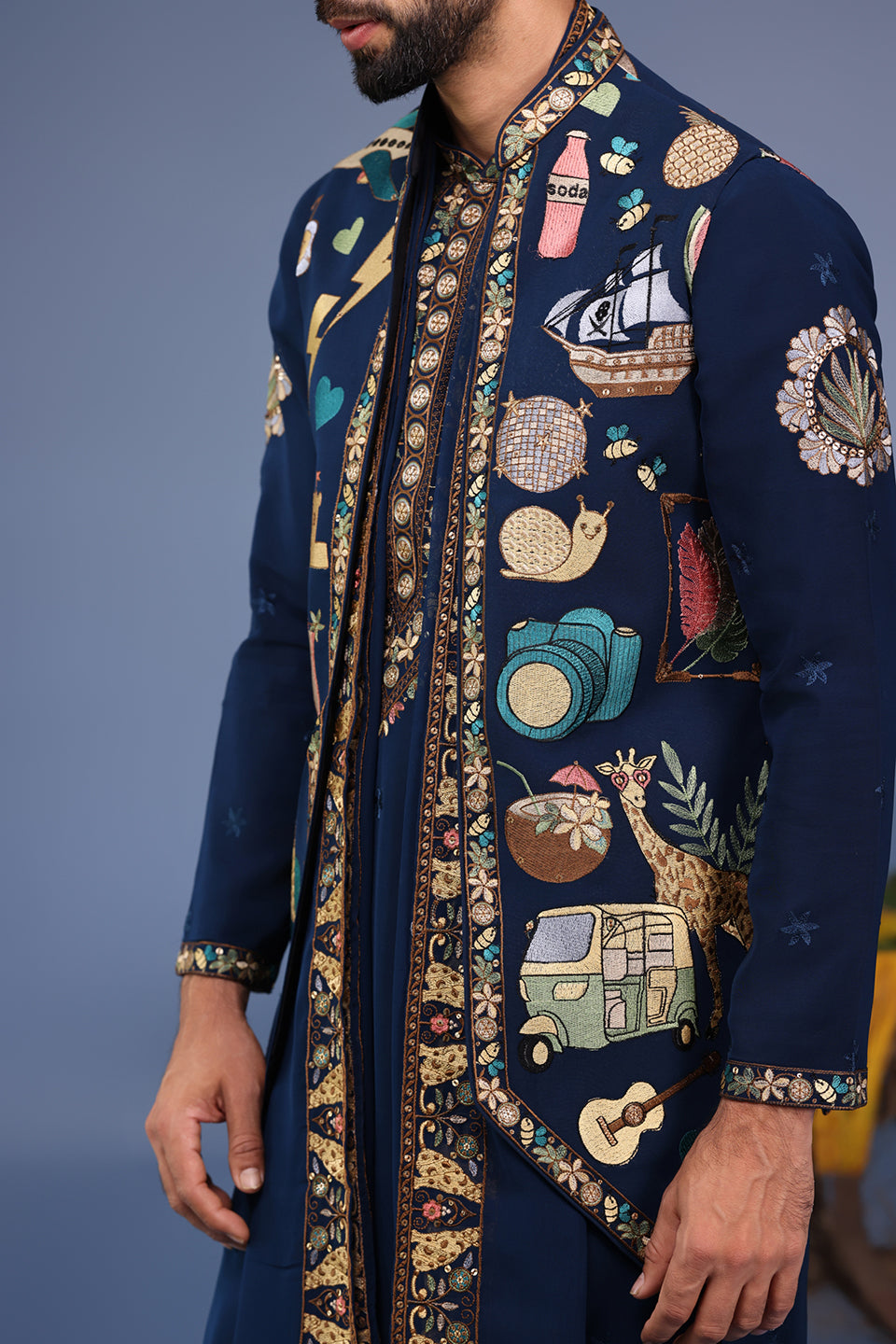 MAAHIR COCKTAIL NAVY BLUE KURTA JACKET SET
