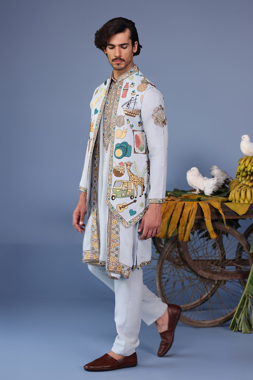 FAREES COCKTAIL BLUE KURTA JACKET SET