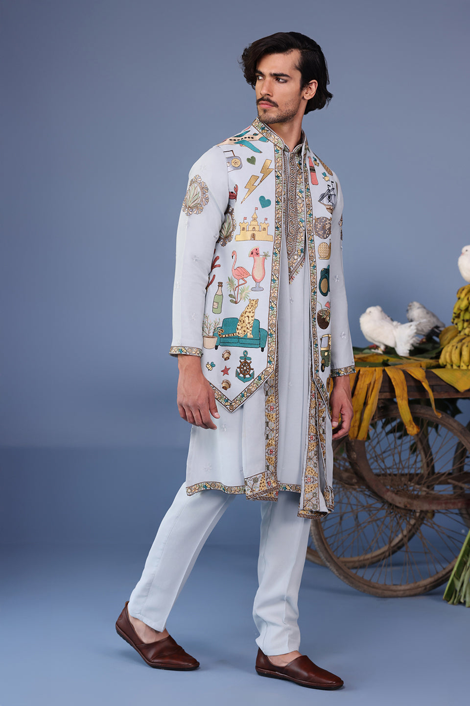 FAREES COCKTAIL BLUE KURTA JACKET SET