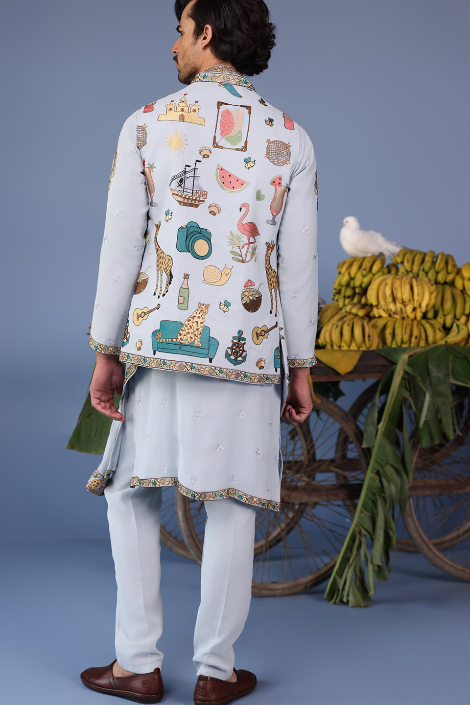 FAREES COCKTAIL BLUE KURTA JACKET SET