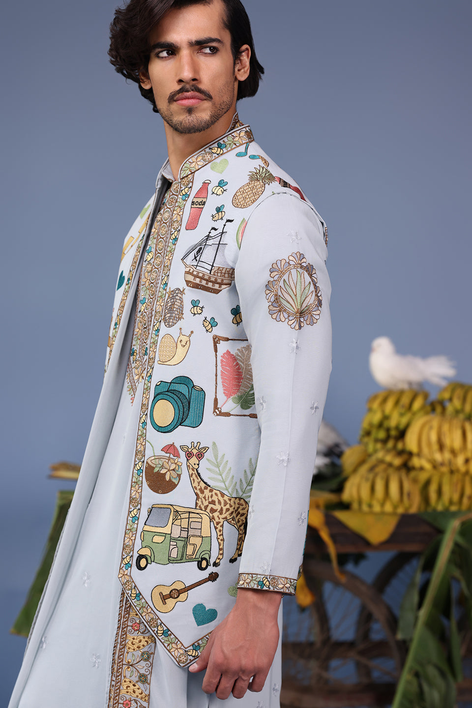 FAREES COCKTAIL BLUE KURTA JACKET SET