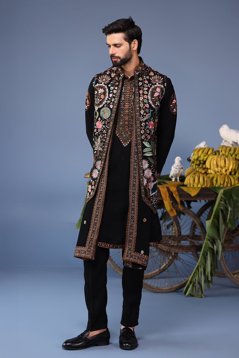 DAWAR BLACK KURTA JACKET SET