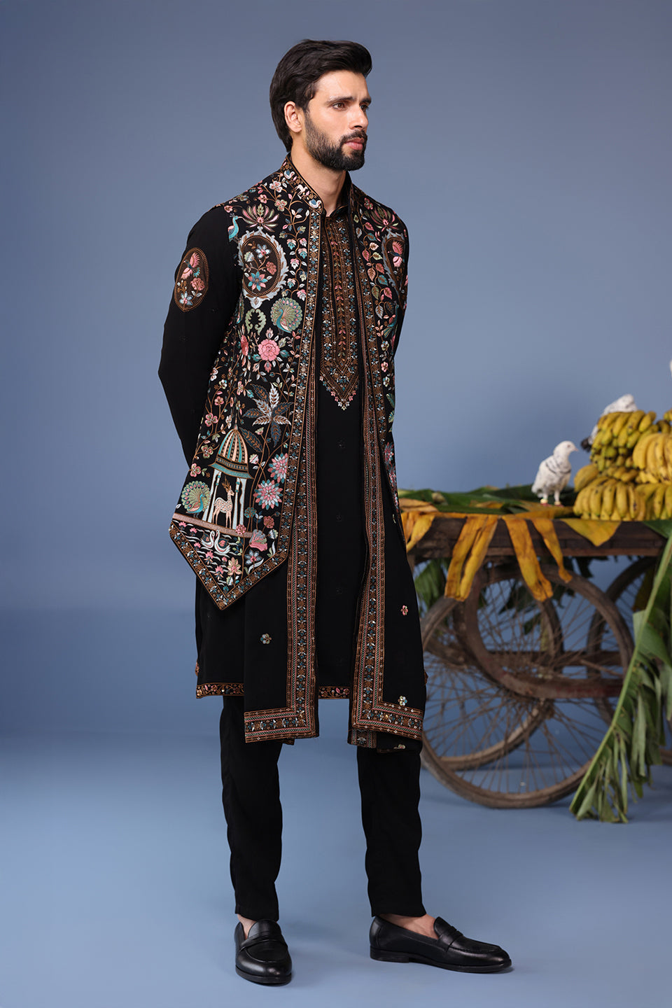 DAWAR BLACK KURTA JACKET SET