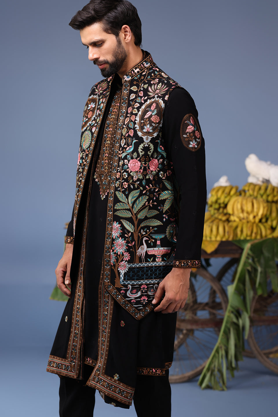 DAWAR BLACK KURTA JACKET SET