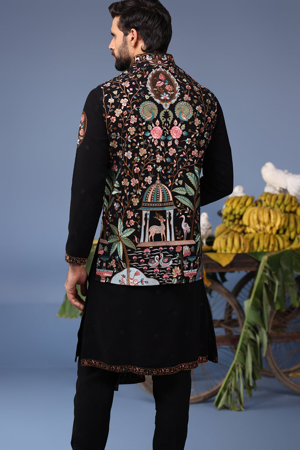 DAWAR BLACK KURTA JACKET SET
