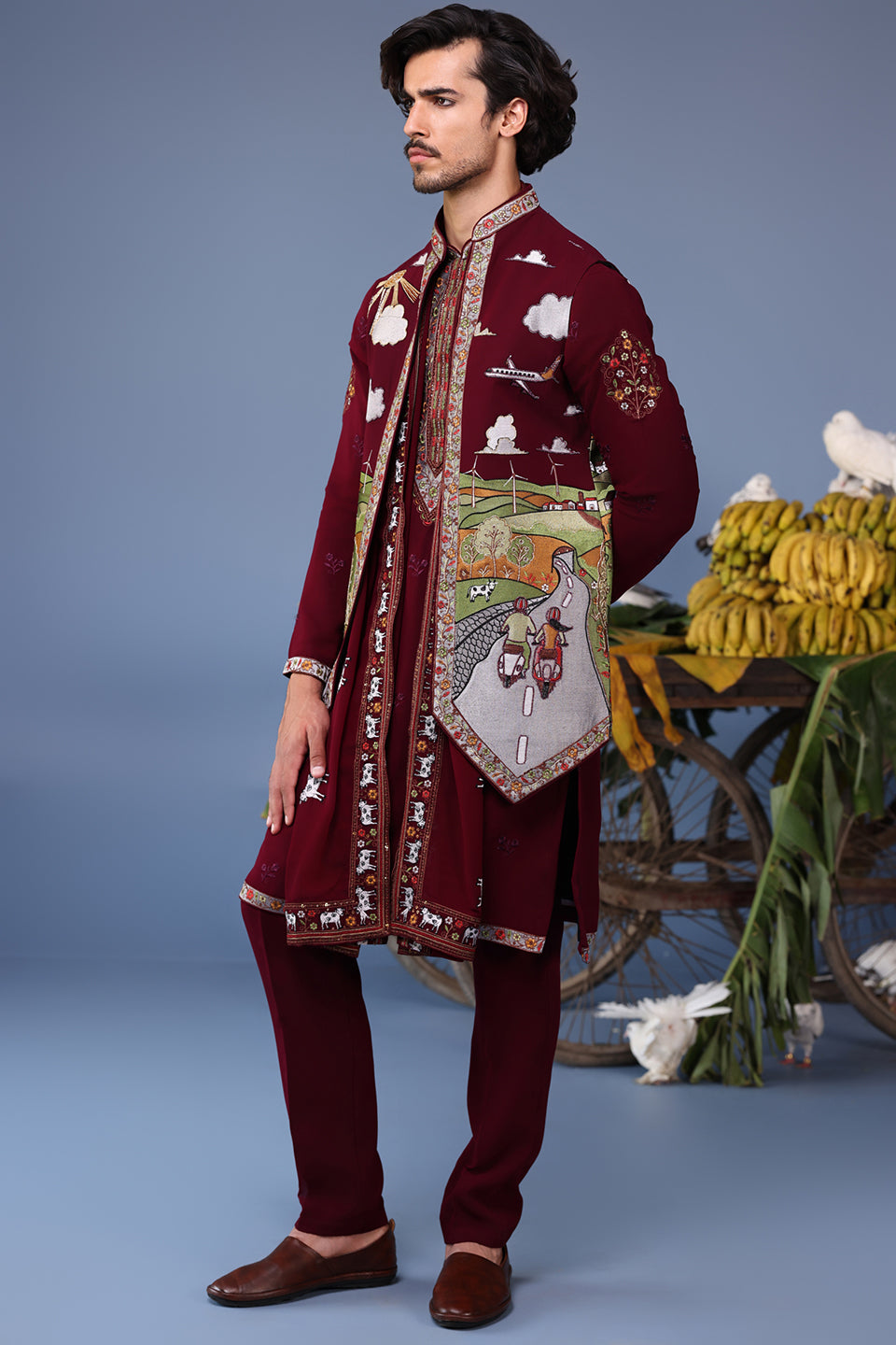 MUSAAFIR WINE KURTA JACKET SET