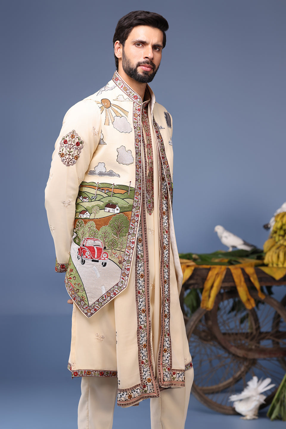 MUSAAFIR CREAM KURTA JACKET SET