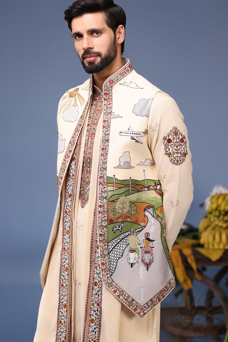 MUSAAFIR CREAM KURTA JACKET SET