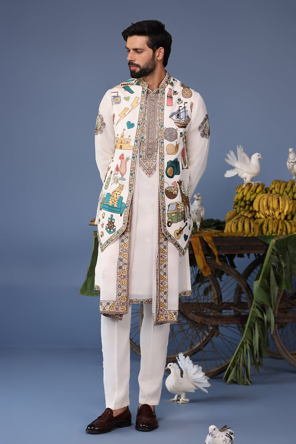 JIHAN COCKTAIL IVORY KURTA JACKET SET