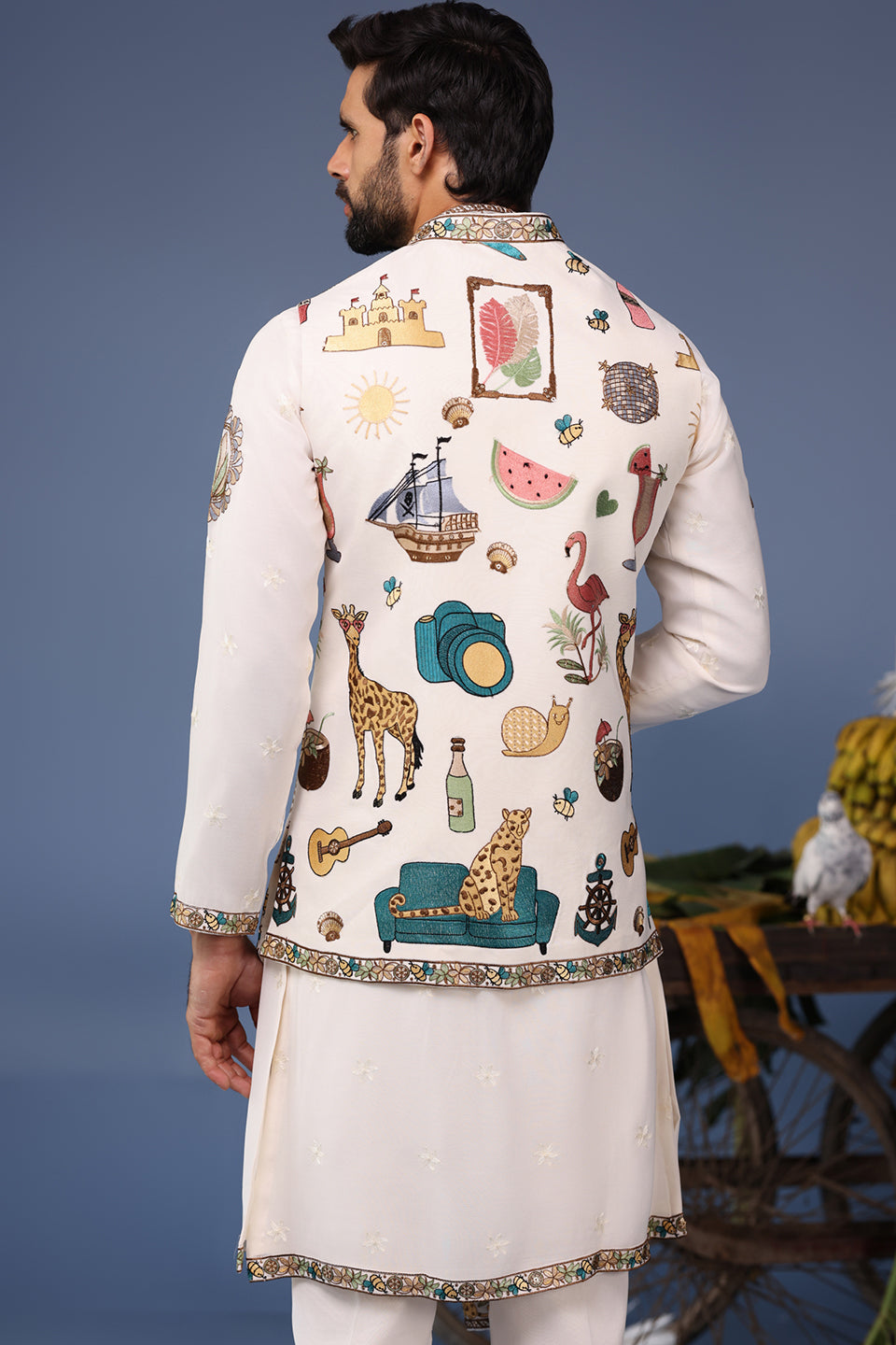 JIHAN COCKTAIL IVORY KURTA JACKET SET