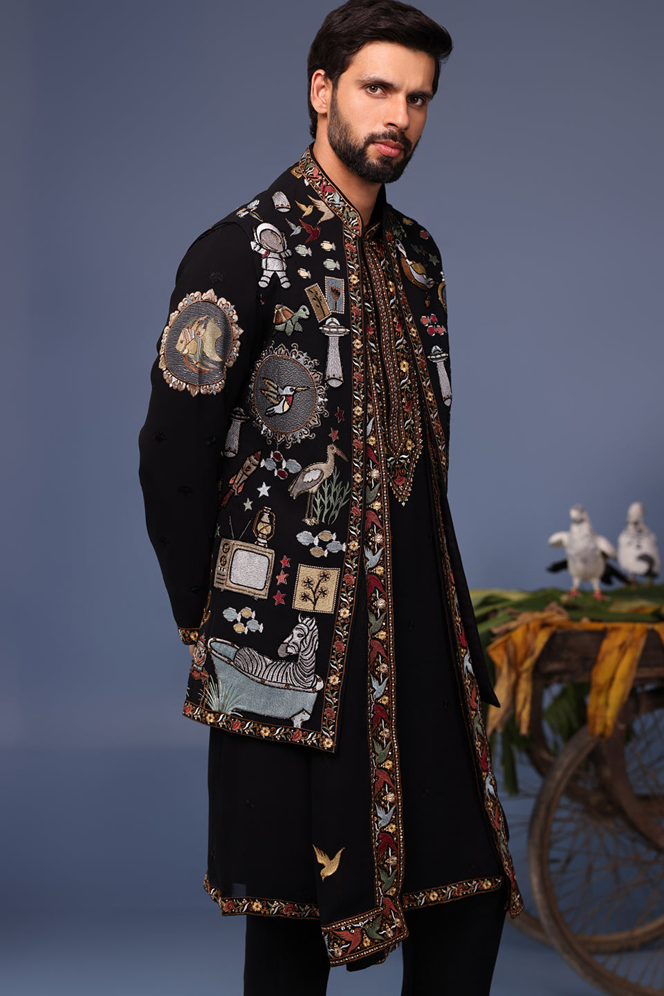KAINAAT BLACK KURTA JACKET SET