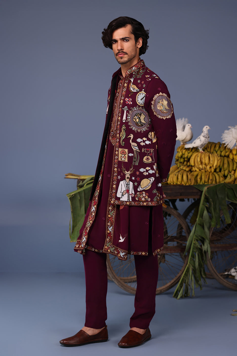 KAINAAT WINE KURTA JACKET SET