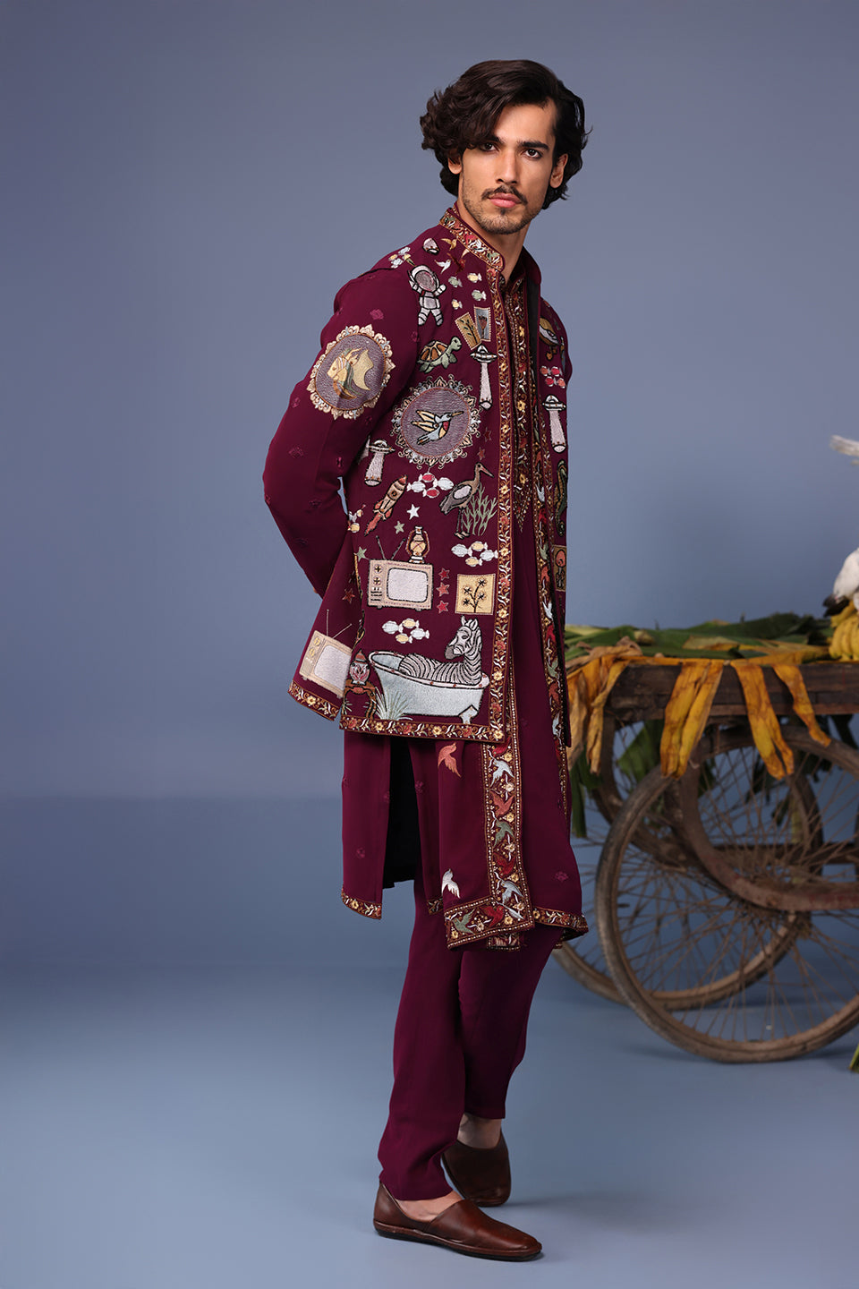 KAINAAT WINE KURTA JACKET SET