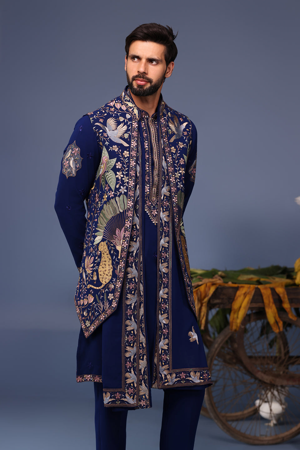 FAIZ WILD GRACE NAVY BLUE KURTA JACKET SET