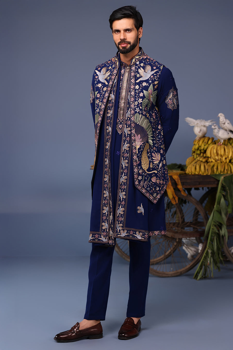FAIZ WILD GRACE NAVY BLUE KURTA JACKET SET