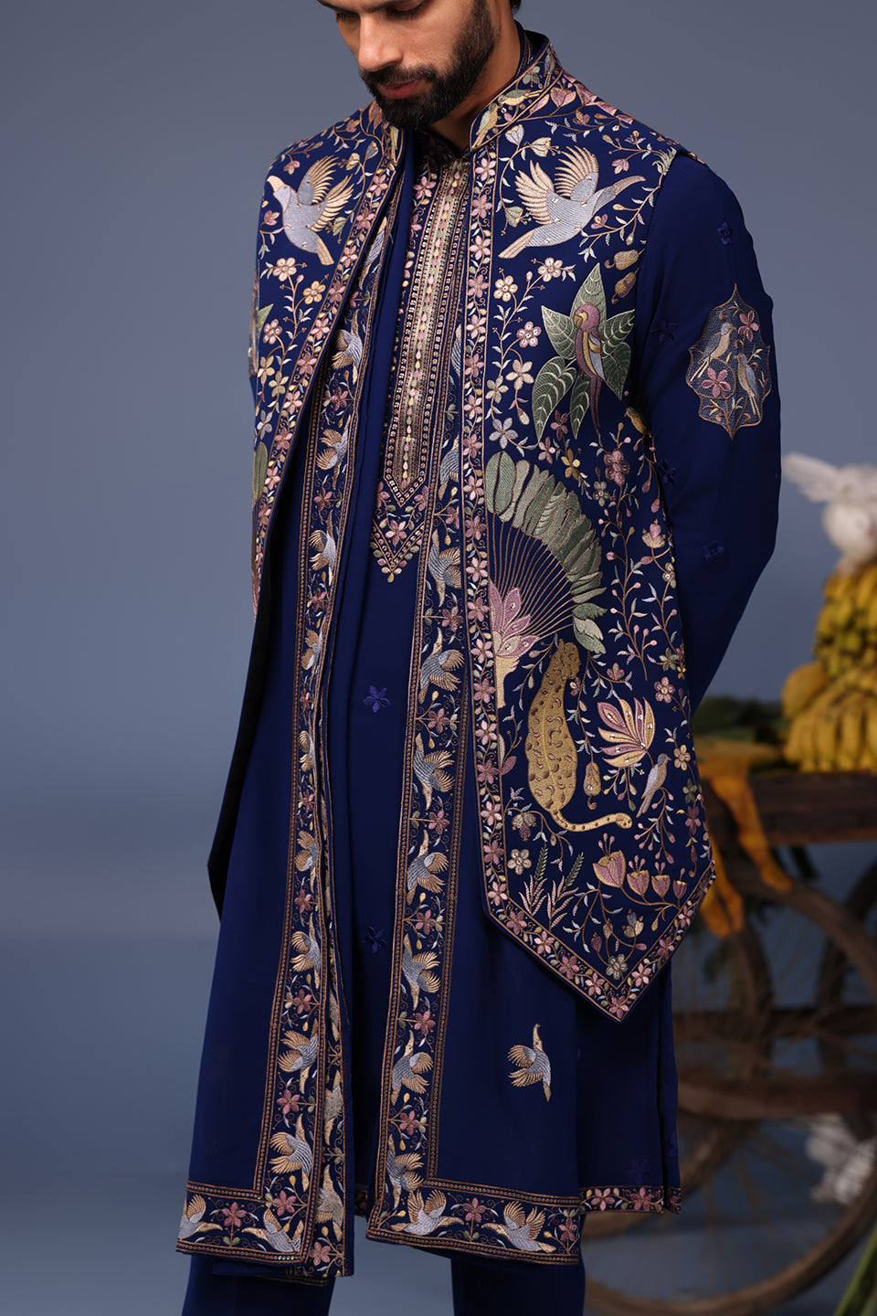FAIZ WILD GRACE NAVY BLUE KURTA JACKET SET
