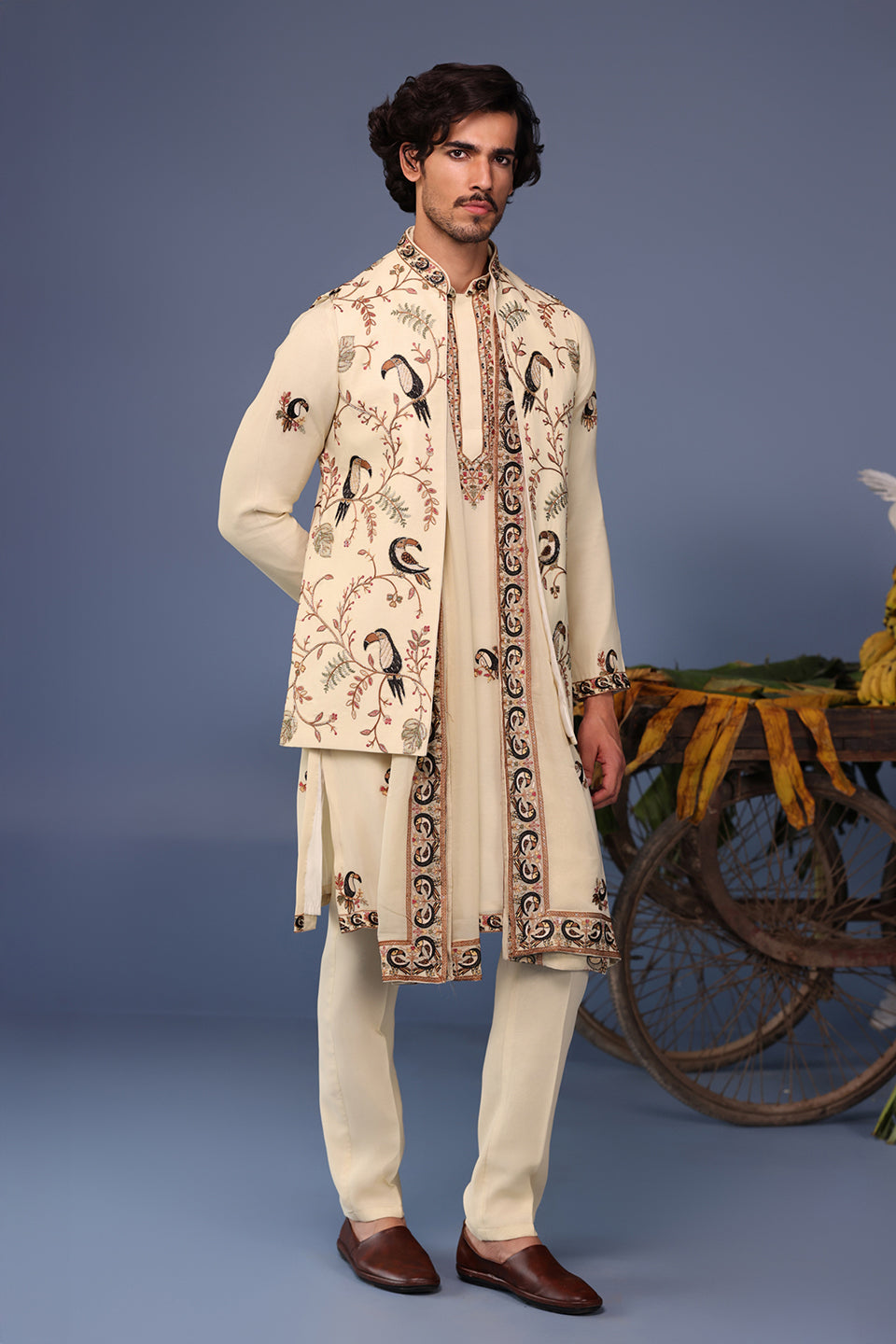 FAIQ MACAW CREAM KURTA JACKET SET