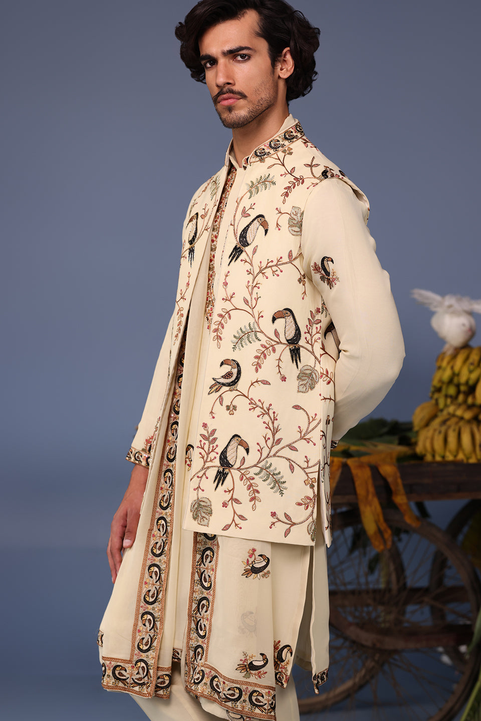 FAIQ MACAW CREAM KURTA JACKET SET