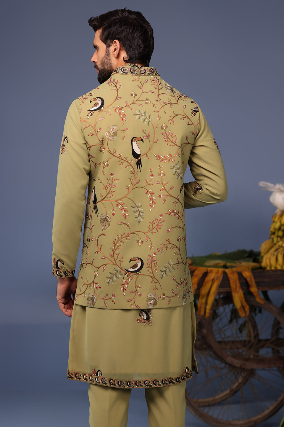 FIRAS MACAW MEHNDI KURTA JACKET SET