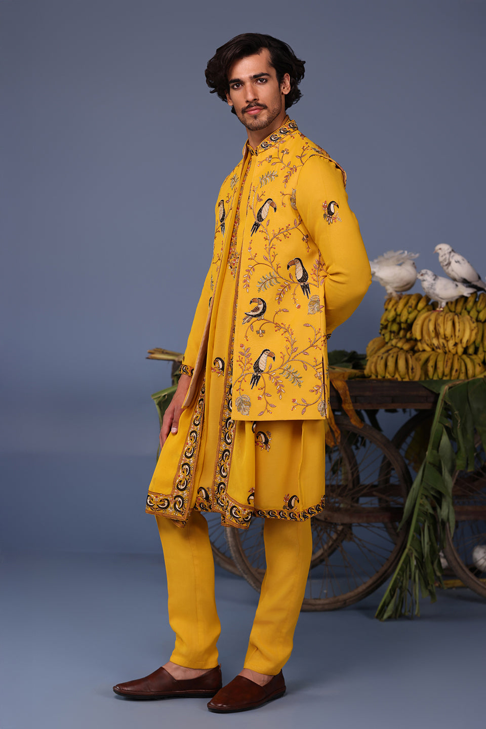 FIZAN MACAW HALDI KURTA JACKET SET