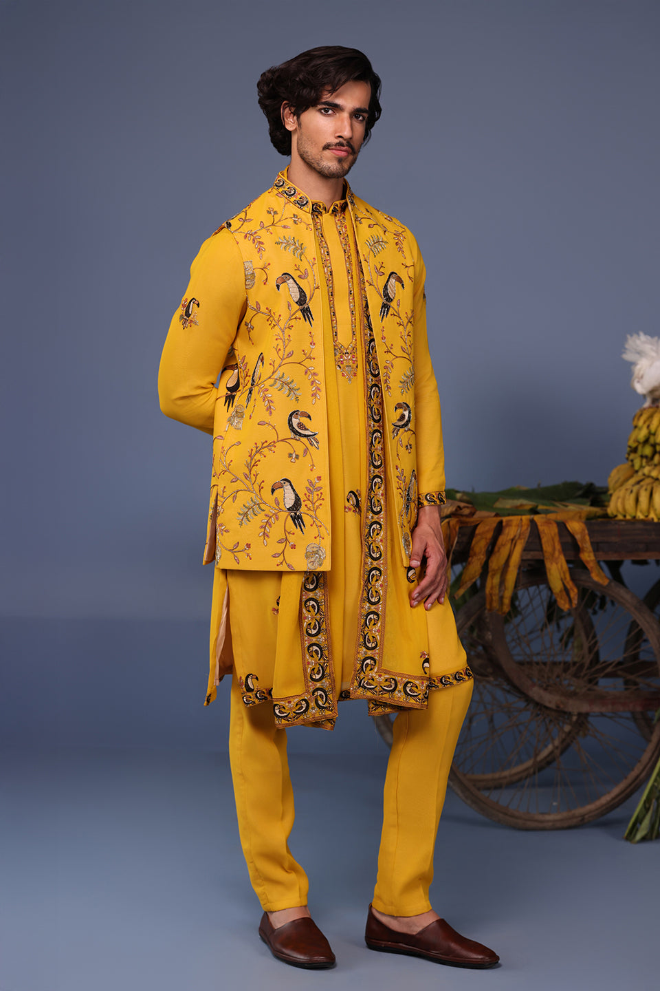 FIZAN MACAW HALDI KURTA JACKET SET