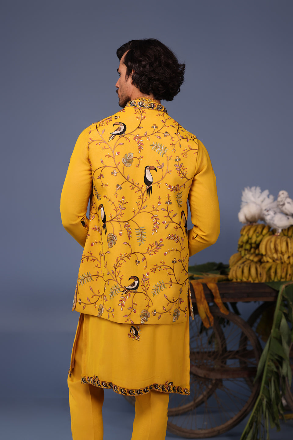 FIZAN MACAW HALDI KURTA JACKET SET