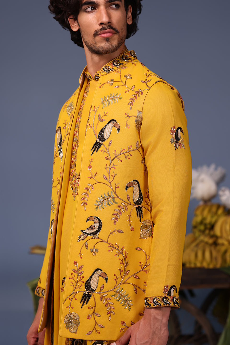 FIZAN MACAW HALDI KURTA JACKET SET