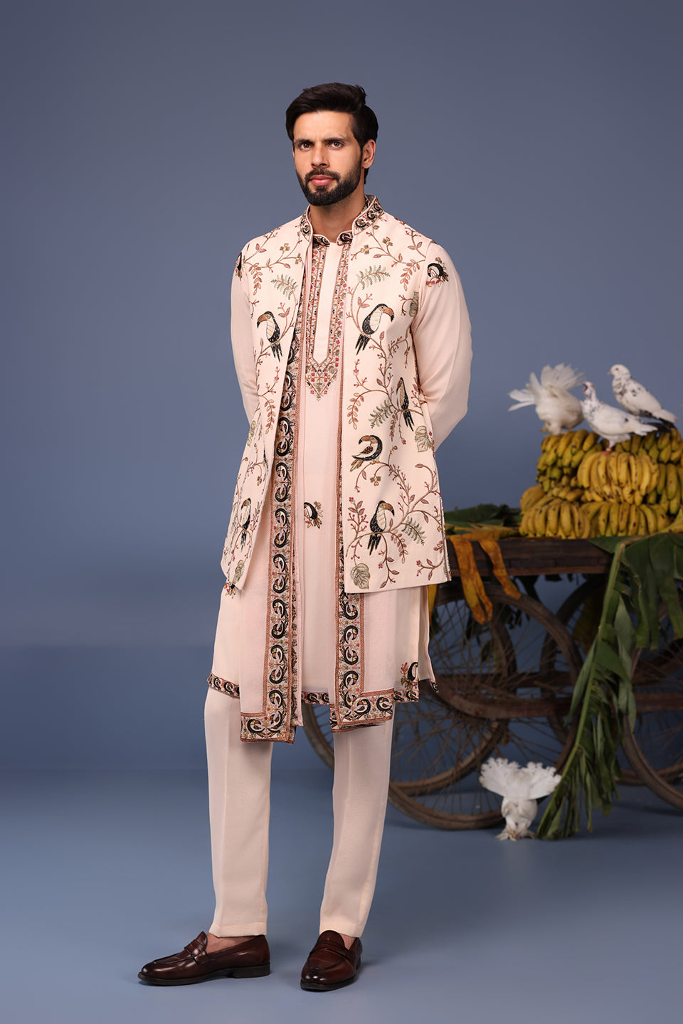 GAUHAR MACAW PINK KURTA JACKET SET