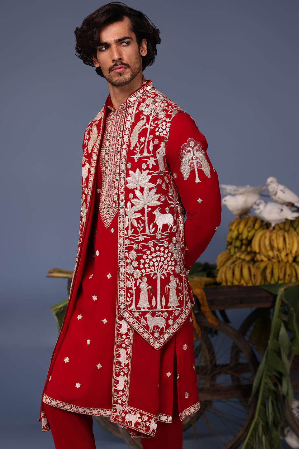 AARIZ PICHWAI HOT PINK KURTA JACKET SET